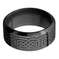 10mm wide High Bevel Black Titanium Ring with Polish Finish / Celtic 17 Design and Gun Metal Grey Cerakote Accents / Dark Grey Cerakote Sleeve