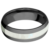 7mm wide Domed Black Zirconium Ring with Polish Finish / One 3mm Centered Freshwater Mother of Pearl Inlay