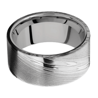10mm wide Flat Damascus Steel Ring with Polish Damascus Finish / Titanium Sleeve