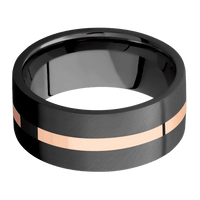 9mm wide Flat Black Titanium Ring with Angle Satin Finish / One 2mm Centered 18k Rose Gold Inlay with Polish Finish