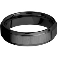 6mm wide Stepped Bevel Black Titanium Ring with Cross Satin Black Finish