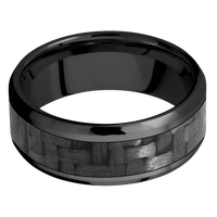 8mm wide Beveled Black Titanium Ring with Bead Blast Finish / One 5mm Centered Black Carbon Fiber Inlay