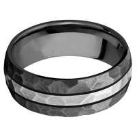 8mm wide Domed Black Titanium Ring with Rock Finish / One 2mm Centered Palladium Silver Inlay and Black Cerakote Accents