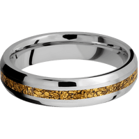 5mm wide Beveled Platinum Ring with Satin Finish / One 2mm Centered 24k Raw Gold Nugget Inlay