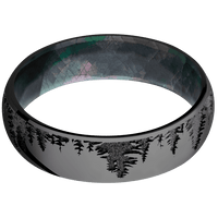 6mm wide Domed Black Titanium Ring with Polish Finish / Trees Design / Black Mother of Pearl Sleeve