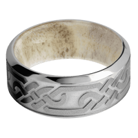 9mm wide High Bevel Titanium Ring with Sand Blast Finish / Celtic Loop U Design / Antler Sleeve