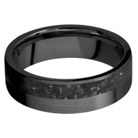 7mm wide Flat Black Titanium Ring with Satin Finish / One 3mm Off Center Black Onyx Inlay