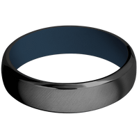 6mm wide Domed Bevel Black Titanium Ring with Angle Satin Finish / Navy Blue Cerakote Sleeve