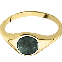 Circle 14k Yellow Gold Signet Ring / Polish Ring Finish and Polish Signet Finish / Aventurine Inlay with Semi-Precious Polish Finish / Size 7.75