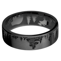 7mm wide Flat Black Titanium Ring with Angle Satin Finish / Trees Design / None Interior Pattern