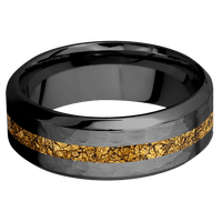 8mm wide High Bevel Black Titanium Ring with Hammer Finish / One 2mm Centered 24k Raw Gold Nugget Inlay