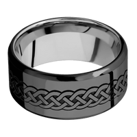 10mm wide Beveled Black Titanium Ring with Polish Finish / Celtic 9 Design / Platinum Sleeve