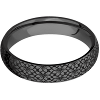 5mm wide Domed Black Titanium Ring with Polish Finish / Floral 1 Design