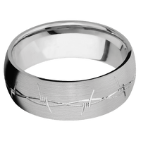 8mm wide Domed Titanium Ring with Satin Finish / Barb Wire Design