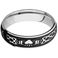 6mm wide Domed Inconel Ring with Polish Finish / Claddagh Celtic Design and Black Cerakote Accents