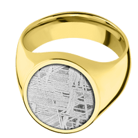 Oval 18k Yellow Gold Signet Ring / Polish Ring Finish and Polish Signet Finish / Meteorite Inlay / Size 7.25