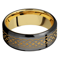 8mm wide Beveled Black Zirconium Ring with Polish Finish / Celtic 9 Design and Gold Cerakote Accents / 10k Yellow Gold Sleeve