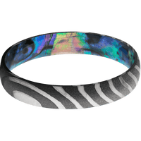 4mm wide Domed Tiger Damascus Steel Ring with Acid Damascus Finish / Abalone Sleeve