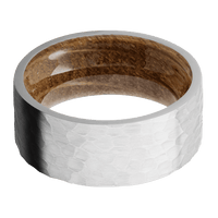 9mm wide Flat Platinum Ring with Hammer Finish / Whiskey Barrel Sleeve