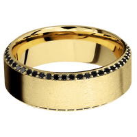 8mm wide High Bevel 10k Yellow Gold Ring with Distressed Finish / Bevel Eternity Round .01 carat Black Diamond Bead-Set Gemstones