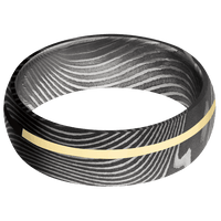 7mm wide Domed Flattwist Damascus Steel Ring with Acid Damascus Finish / One 1mm Off Center 14k Yellow Gold Inlay with Polish Finish