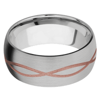 9mm wide Domed Titanium Ring with Satin Finish / Infinity Design and Rose Gold Cerakote Accents