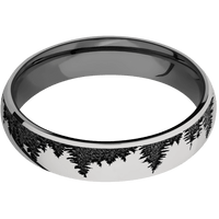 5mm wide Domed Titanium Ring with Polish Finish / Trees Design / Black Titanium Sleeve