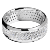 8mm wide Beveled Platinum Ring with Polish Finish / 3 Row Eternity Round .015 carat Standard Lab Grown Diamond Bead Channel-Set Gemstones