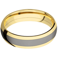 6mm wide Domed 10k Yellow Gold Ring with Polish Finish / One 3mm Centered Darkened Tantalum Inlay with Polish Finish