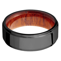 8mm wide Flat Grooved Edges Black Titanium Ring with Polish Finish / Pernambuco Sleeve