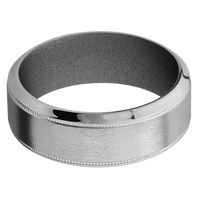 8mm wide High Bevel Milgrain Titanium Ring with Stone Finish / Gun Metal Grey Cerakote Sleeve