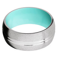 9mm wide Domed Center Round Palladium Silver Ring with Angle Stone Finish / Robins Egg Blue Cerakote Sleeve