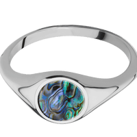 Circle Titanium Signet Ring / Polish Ring Finish and Polish Signet Finish / Abalone Inlay / Size 8.5