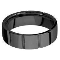 7mm wide Flat Black Titanium Ring with Polish Finish / Segmented Design