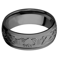 8mm wide Domed Black Titanium Ring with Polish Finish / Claddagh Celtic Design