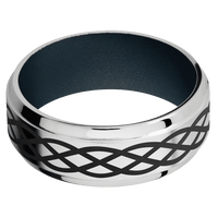 8mm wide Stepped Bevel Palladium Silver Ring with Bead Blast Finish / Celtic 6 Design and Black Cerakote Accents / Northern Lights Cerakote Sleeve