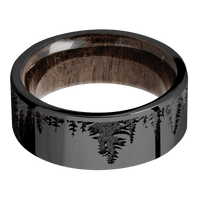 8mm wide Flat Black Titanium Ring with Polish Finish / Trees Design / Walnut Sleeve