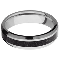 6mm wide Beveled Titanium Ring with Polish Finish / One 3mm Centered Black Dinosaur Bone Inlay