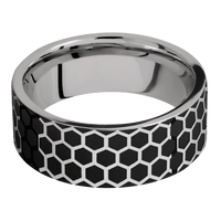 8mm wide Flat Titanium Ring with Polish Finish / Honeycomb Design and Black Cerakote Accents