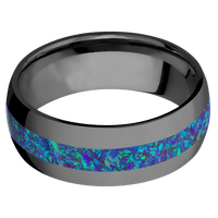 8mm wide Domed Black Titanium Ring with Polish Finish / One 3mm Centered Pacific Sapphire Opal Inlay