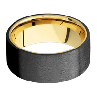 9mm wide Flat Black Zirconium Ring with Distressed Finish / 10k Yellow Gold Sleeve