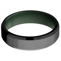 6mm wide Beveled Black Titanium Ring with Polish Finish / Highland Green Cerakote Sleeve