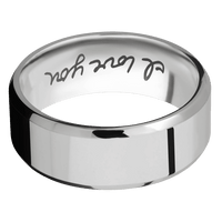 8mm wide Beveled Titanium Ring with Polish Finish / Hand Writing Interior Pattern