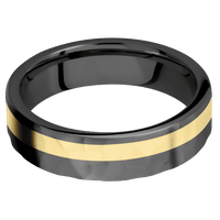 6mm wide Flat Black Titanium Ring with Rock Polish Finish / One 2mm Off Center 18k Yellow Gold Inlay