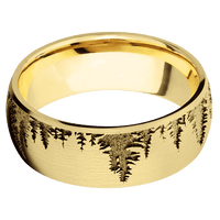 8mm wide Domed 10k Yellow Gold Ring with Satin Finish / Trees Design