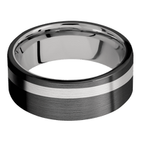 8mm wide Flat Black Titanium Ring with Satin Finish / One 2mm Off Center Platinum Inlay with Satin Finish / Titanium Sleeve