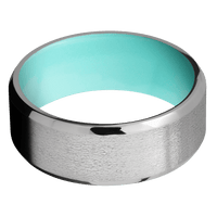 8mm wide Beveled Titanium Ring with Stone Finish / Robins Egg Blue Cerakote Sleeve