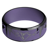 8mm wide Beveled Black Zirconium Ring with Polish Finish / Wolf Mountain Design and Bright Purple Cerakote Accents / Bright Purple Cerakote Sleeve