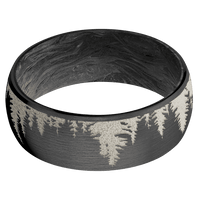 8mm wide Domed Black Titanium Ring with Satin Finish / Trees Design and Bright Nickel Cerakote Accents / Forged Carbon Fiber Sleeve