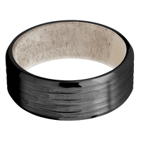 8mm wide Beveled Black Titanium Ring with Treebark H Finish / Antler Sleeve